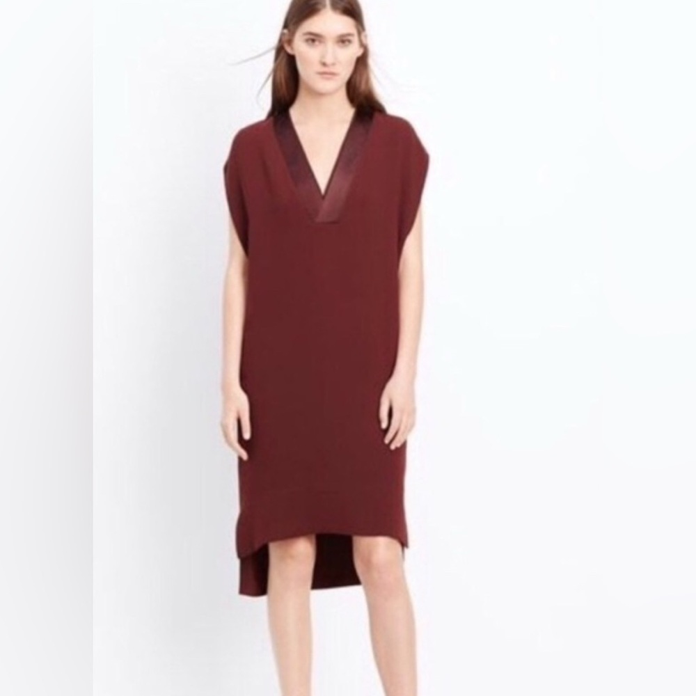 Vince Red Sleeveless Boxy Wisteria Tunic- Dress Top Festive Office Party